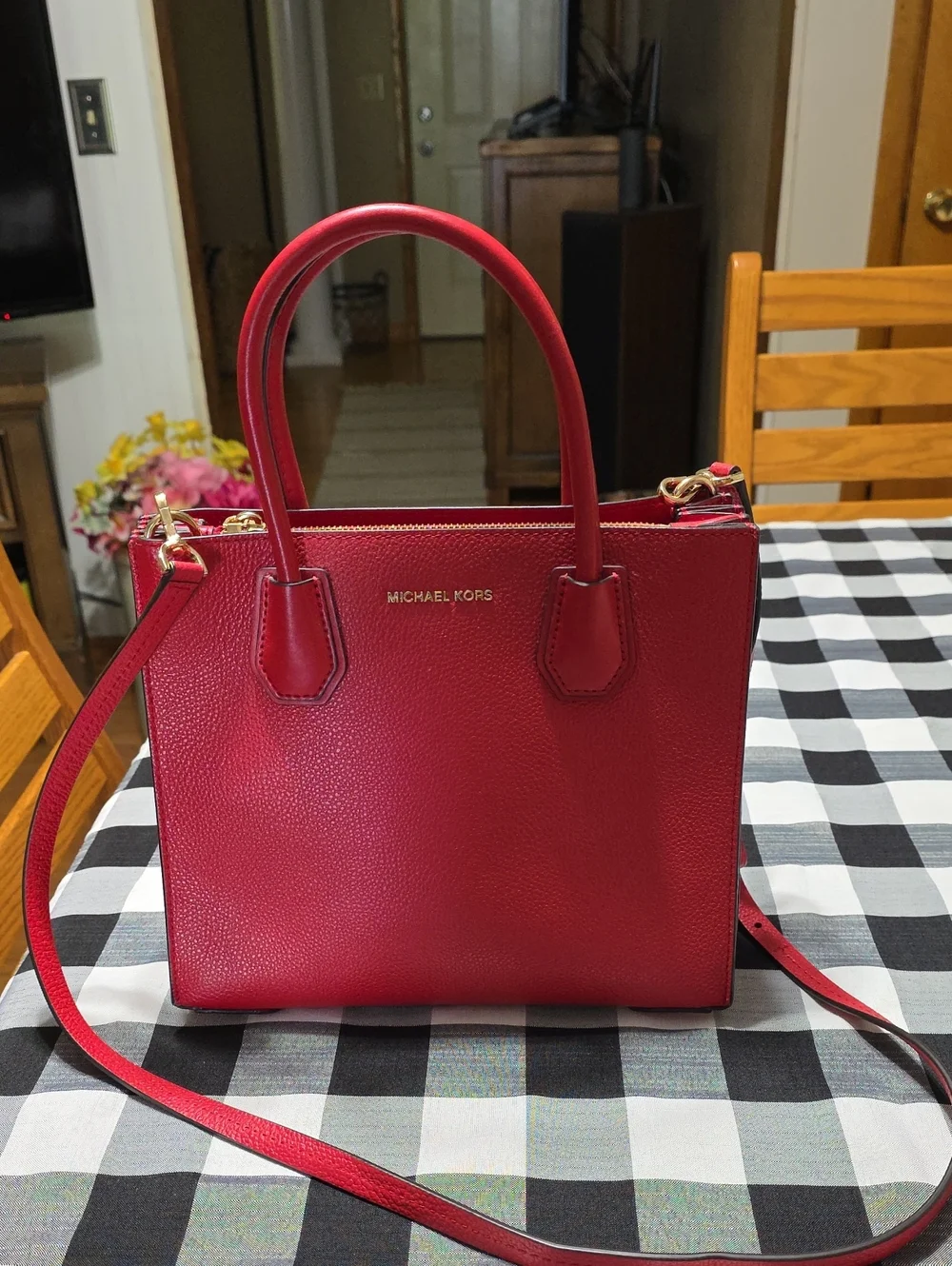 Michael Kors Red Pebbled Leather Mini Satchel with Shoulder Strap